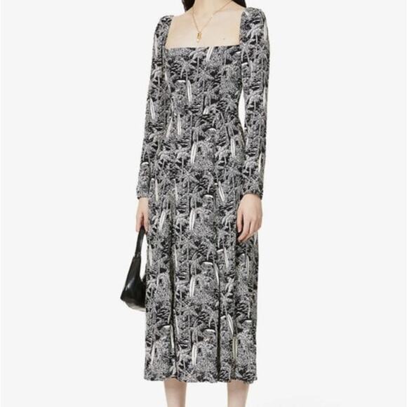 NWT Reformation Sigmund Tropical Printed Crepe Midi Dress Size 0 Lanai #2J456 - Picture 3 of 11